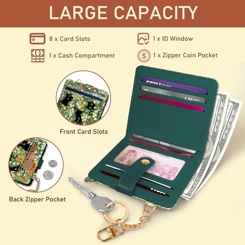 Image of Jogjam Rfid Women Wallet, Small Slim Thin Credit Card Wallet, PU Leather Bifold Cash Zipper Coin Pocket ID Window, for Female Ladies Teen Girls Girly Gifts, Black Cat Floral, Small, Modern