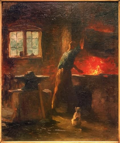 Tableau peinture sur toile de la Forge à Tangstedt par Ludwig Herbst format 60x90cm