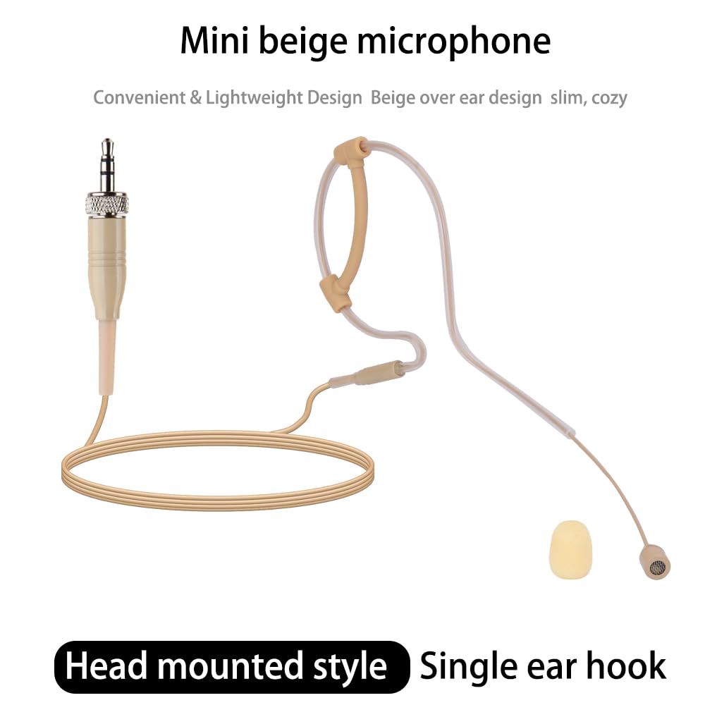 YXG Headworn Earset Over Ear Hanging Mic Beige Low Profile Light-Weight Microphone Compatible with Sennheiser Wireless System Bodypack Transmitter, with 3.5mm Female Screw Plug
