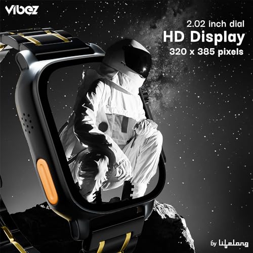 Image of Vibez by Lifelong Premium Luxury Smart Watch for Men - 60 Day Battery 950mAH - 2.02 Ultra HD Display & 900 NITS Men's Smartwatch - Stainless Steel Dial & BT Calling (Pacific,Black)