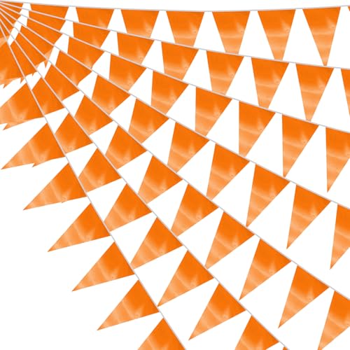 Image of 40M /130FT Macaroon Orange Triangle Pennant Banner Flag Metallic Fabric Bunting Garland for Christmas Graduation Anniversary Birthday Engagement Wedding Anniversary Casino Party Decorations Supplies