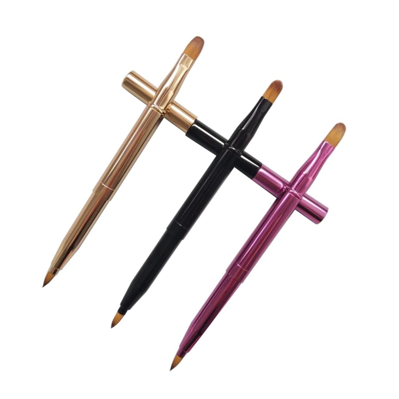 IWOWHERO 3-in-1 Lip Brush Set Retractable Lipstick and Lip Gloss Applicators Portable Easy to Clean for On-the-go Home Use
