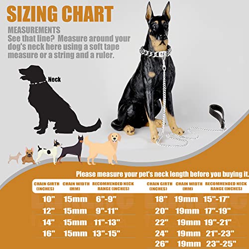 Image of Dog Chain Collars Stainless Steel Dog Collar 19mm Cuban Link Dog Collar Metal Dog Chain with Snap Buckle Dog tag for Puppy Small Medium Large Dogs(22 inch)
