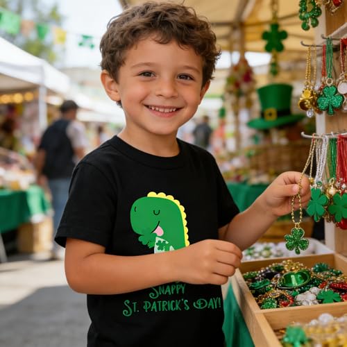 Image of Tkria Toddler Boys St Patricks Shirts Kids Clover Shamrock T-Shirt Baby Dinosaur Gnome Lucky Dude Short Sleeve Green Tops