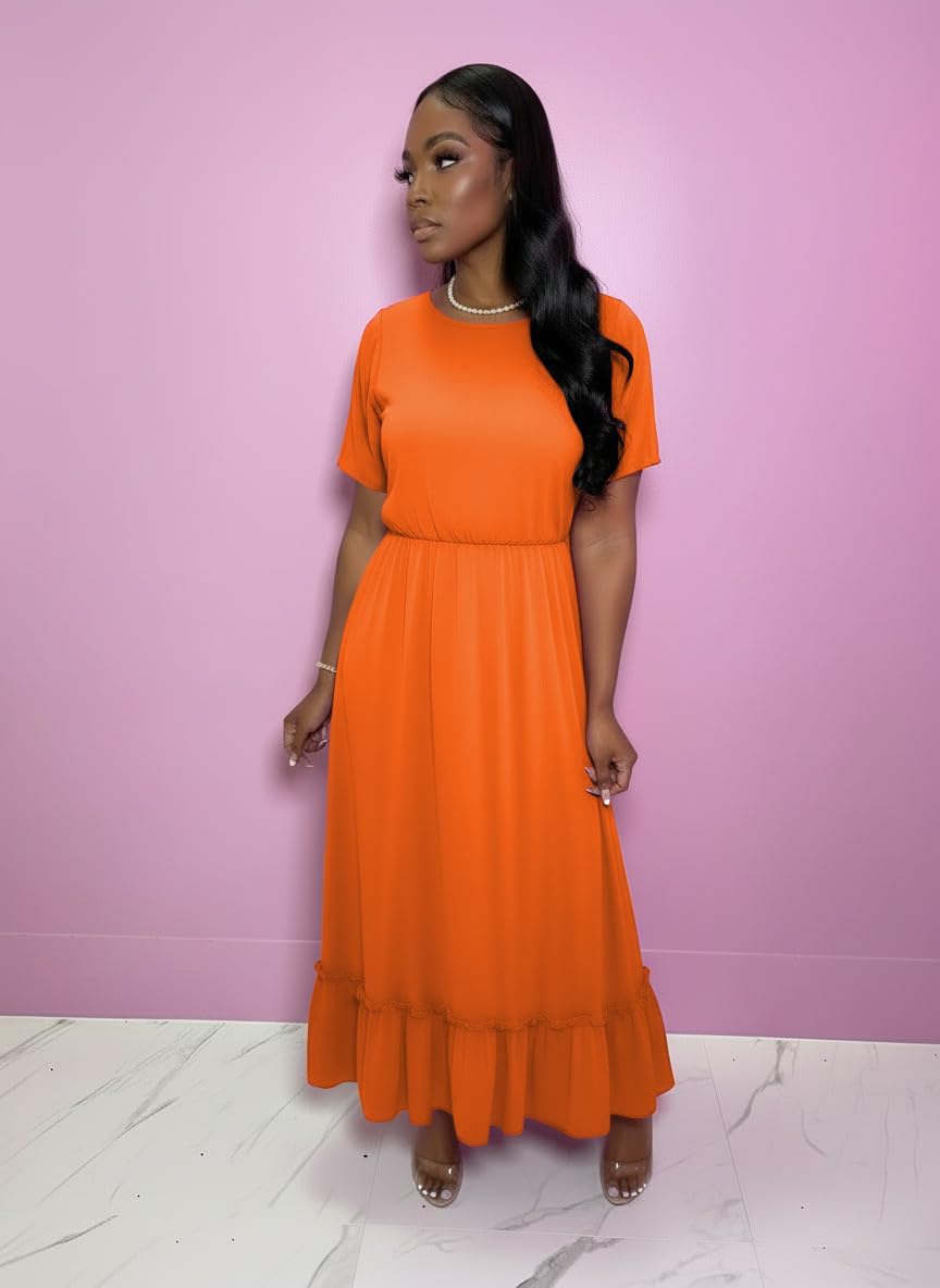 TOPSRANI Maxi Dresses for Women Short Sleeve Crewneck Casual Loose Smocked Ruffle Flowy Summer Sundresses with Pockets - Image 6