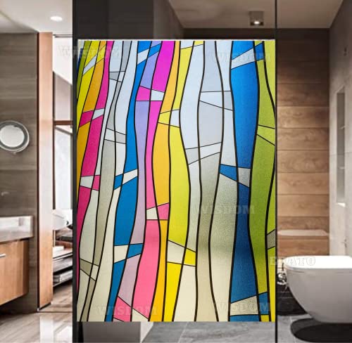 Image of WISDOM Window Privacy Glass Self Adhesive Decorative for Door /Bathroom /Window Heat Control Film (12x84 /Inch, Color Waves Frosted)
