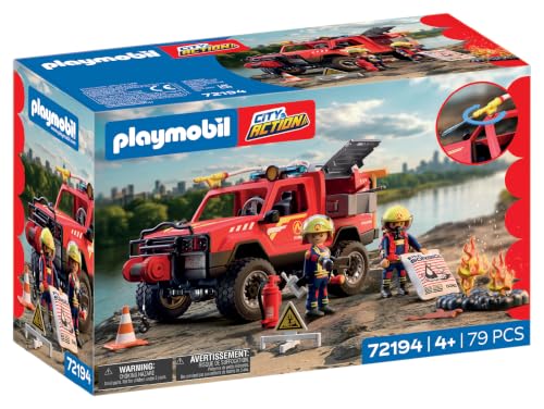 PLAYMOBIL | City Action | Pick up de Bomberos | Vehículo Todoterreno de Emergencia con función Real de Chorro de Agua, cabrestante y numerosos Accesorios | para niños a Partir de 4 años | 72194