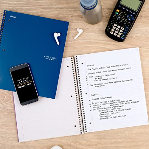 Image of Five Star Spiral Notebook + Study App, 3 Subject, College Ruled Paper, 8.5 inch x 11 inch, 150 Sheets, Blue (Color May Vary) (820003NH0), (Pack of 6)