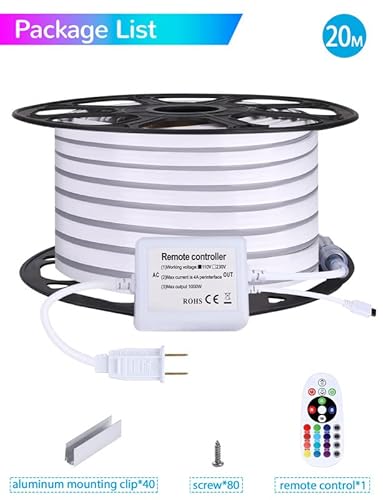 Vdkk Led Strip Lights-65.6Ft Rgb Led Neon Light Strip,Ac110-120V Flexible Light With Remote,Dimmable Waterproof Multi Color Changing Lighting For Party Decoration Home Garden Building Commercial Decor #TOP4