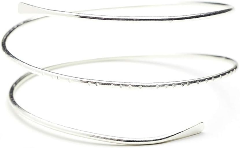 HUNO Minimalist Metal Punk Spiral Coil Upper Arm Cuff Open Arm Bracelet Armlet Adjustable Hammered Wrap Armband Bangle for Women-spiral silver