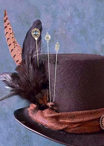 Image of Alilang Antique Vintage Hat Pin Classic Long Handle Geometric Hatpin Stick Lapel Pins for Women, Men, Pack of 2 /3