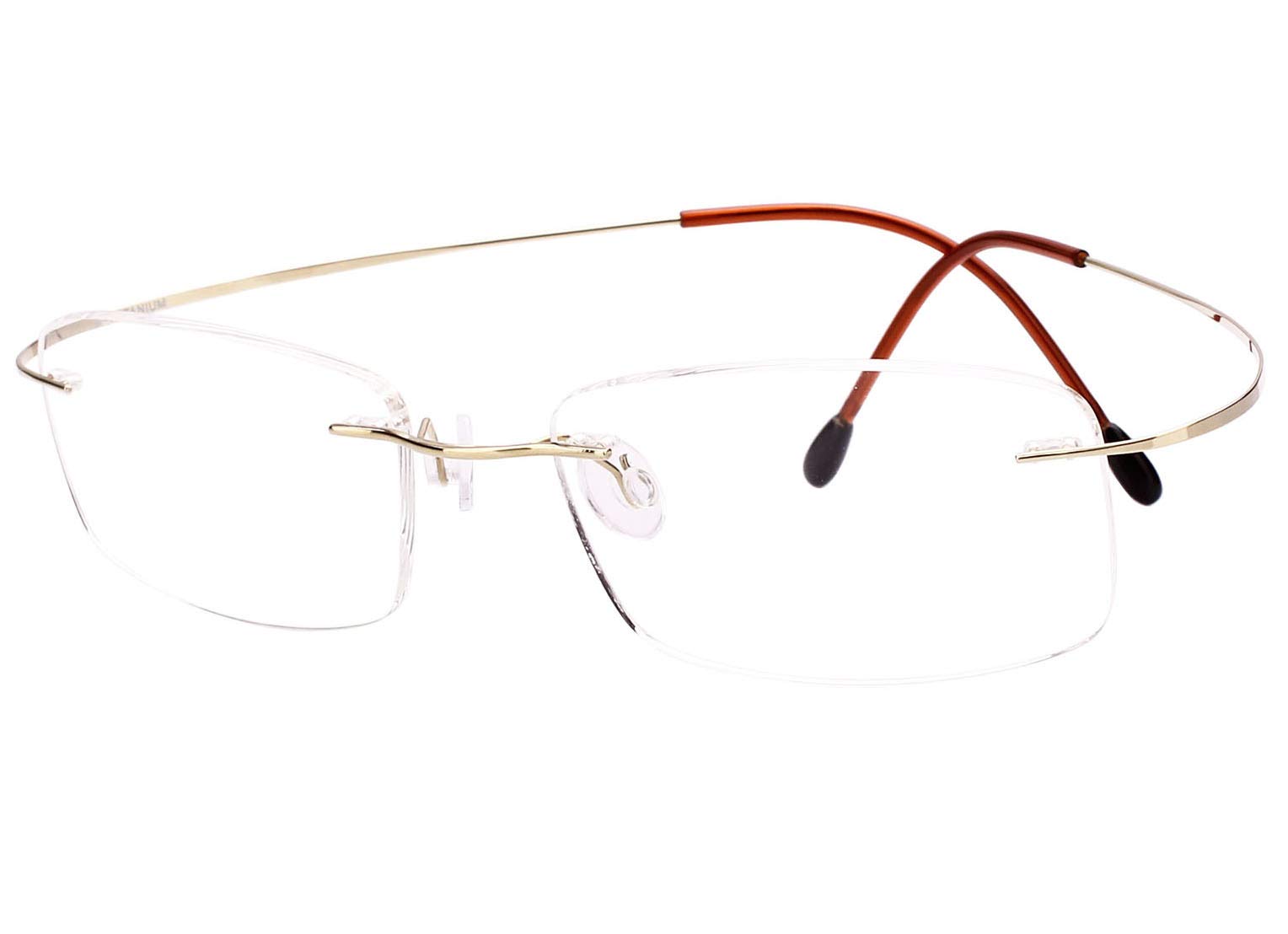 Agstum Reines Titan randloser Rahmen optische Scharnierbrille für Damen und Herren, gold, M