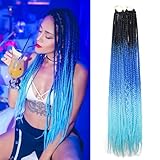 Box Braids Crochet Hair Crochet Braids Pre-looped Crochet Hair Synthetic Hair Crotchet Box Braids 22 Inch Crochet Braids for Black Women(1B/Blue, 22inch（Pack of 2))