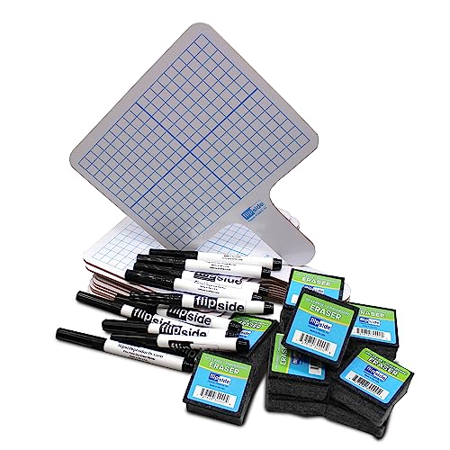 Flipside Products Double Sided Rectangular Graph Dry Erase Answer Paddles w/Black Dry Erase Marker and Erasers, Auction Handheld Whiteboard, Handle Response Board, 36 Pieces, Math Practice, 12 Set