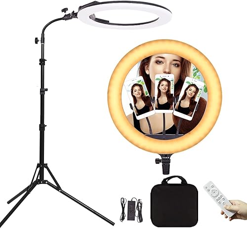 Kit de luz LED regulable bicolor de 38 W y 18 pulgadas con trípode, control remoto, tubo suave, 3200-5600K para cámara de YouTube, maquillaje,