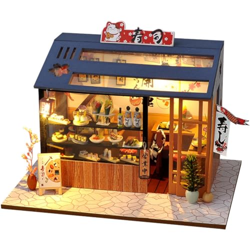 DIY Miniature House Kit with LED Light, 1:24 Scale Japanese Style Dollhouse Miniature Wooden House Kit,Mini House kit Tiny House Kits for Adult