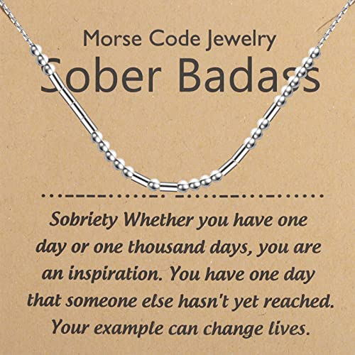 PLITI Sobriety Gift Addiction Recovery Gift 12 Step Gift Sober Badass Morse Code Necklace Sober Milestone Gift