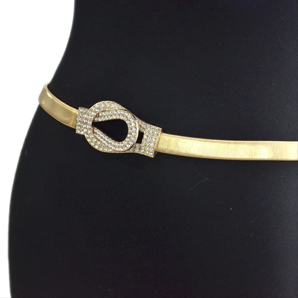Gürtel für Damen Kleid Designer Gold Elastischer Stretch Taillenkettengürtel Weiblich Dünne Dünne Strass Überlappende Schnallengürtel Für Frauenkleider