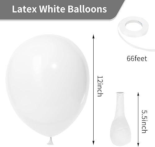 Miniatura 2 de RUBFAC 65 globos de fiesta de látex blanco, globos de fiesta de helio de 12 pulgadas con cinta para boda, cumpleaños, graduación, baby shower,