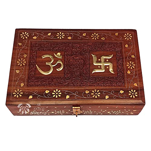 ANTICO WOODENIA Exquisitely Hand Brass-Filled Wooden OM Box for Good Luck| Jewellery Box (12X8,Retro) (B0B9KCQ8B9) Amazon Price History, Amazon Price Tracker