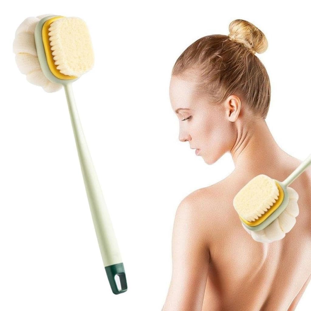 SANEC® 2'si 1 Arada Çift Taraflı Uzun Saplı Fırçalı Banyo Vücut Sırt Fırçası Banyo Lifi