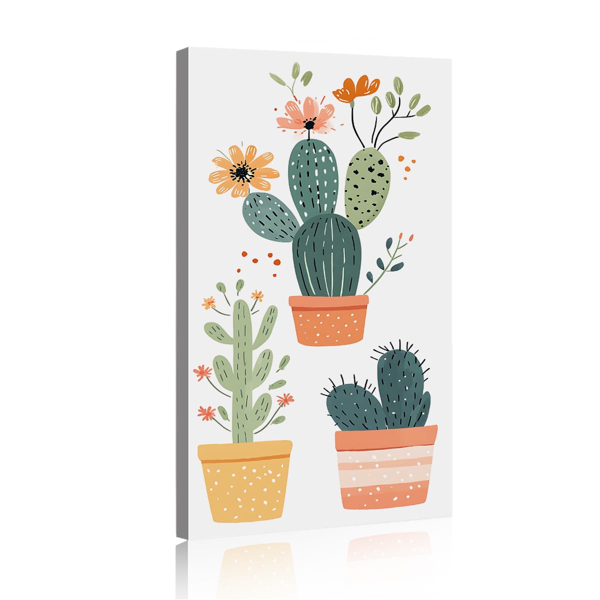 CHERHERART Canvas Wall Art Colourful Succulent Illustration Rustic Canvas Wall Decor for Living Room Hallway Cute Cactus Plants Poster Prints 40x80cm Innerframe