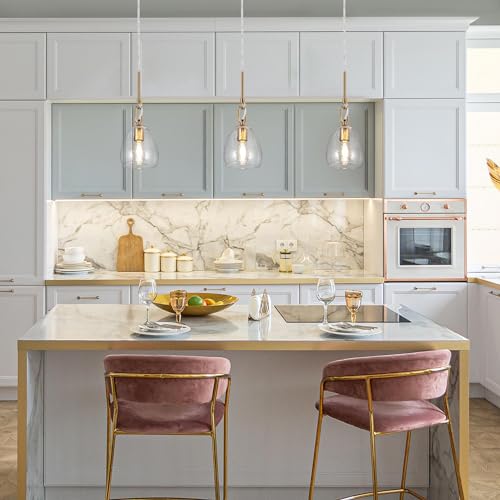 Image of KSANA Gold Glass Pendant Light, Modern Hanging Light Fixture with Water Ripple for Kitchen Island, Bedroom, Foyer, and Entryway