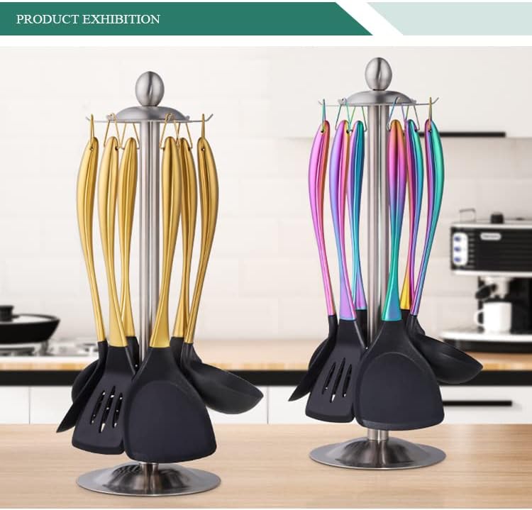 Miniatura 7 de Juego de utensilios de cocina de silicona, 6 piezas de utensilios de cocina de silicona, utensilios de cocina antiadherentes, mango de acero