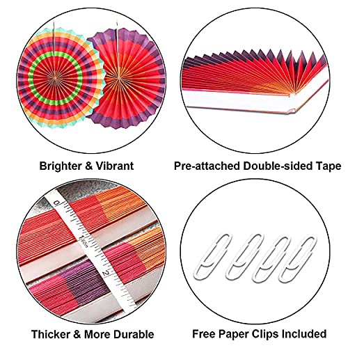 Adorox Conjunto de 12 ventiladores de papel pendurados em cores vibrantes Cinco De Mayo Mexican Fies