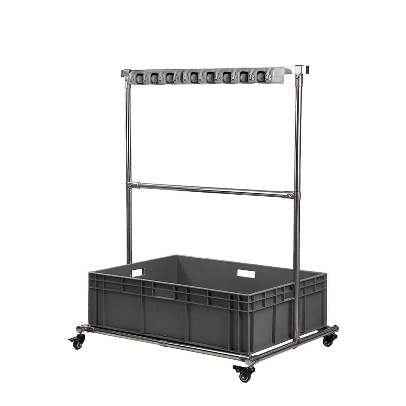 Soporte para escobas y carrito organizador de herramientas de jardín, organizador de suministros de limpieza con bandeja de goteo, ideal para el hogar, garaje y escuelas, 70 x 46 x 100 cm