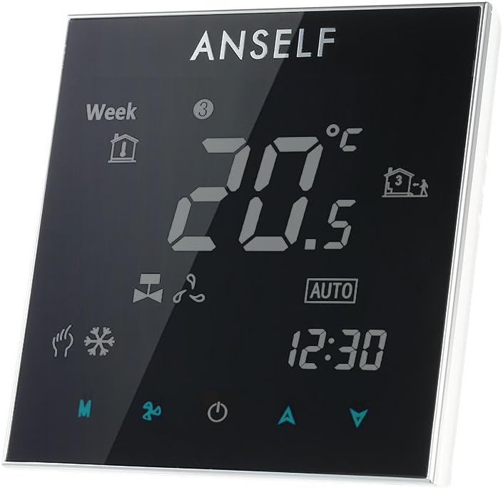 Anself Thermostat Touch Screen Programmable with LCD Display 60mm Installation Hole Distance for Central Air Conditioning