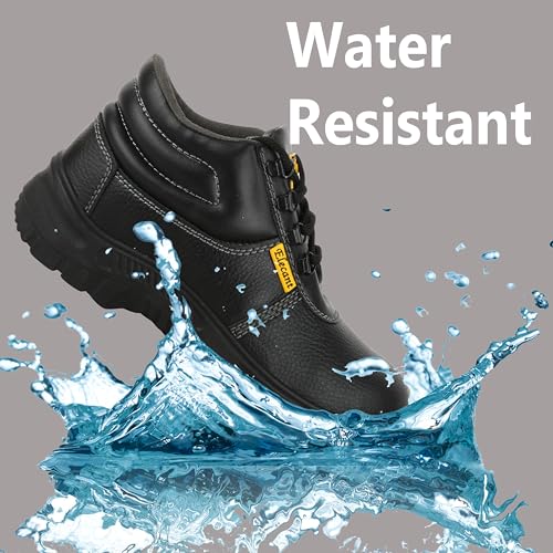 Image of ELECANT Lace-up Steel Toe, PVC Sole and Rexine Upper Black Safety Shoes for Construction, Factory and Industrial Work||Safety Shoes for Men