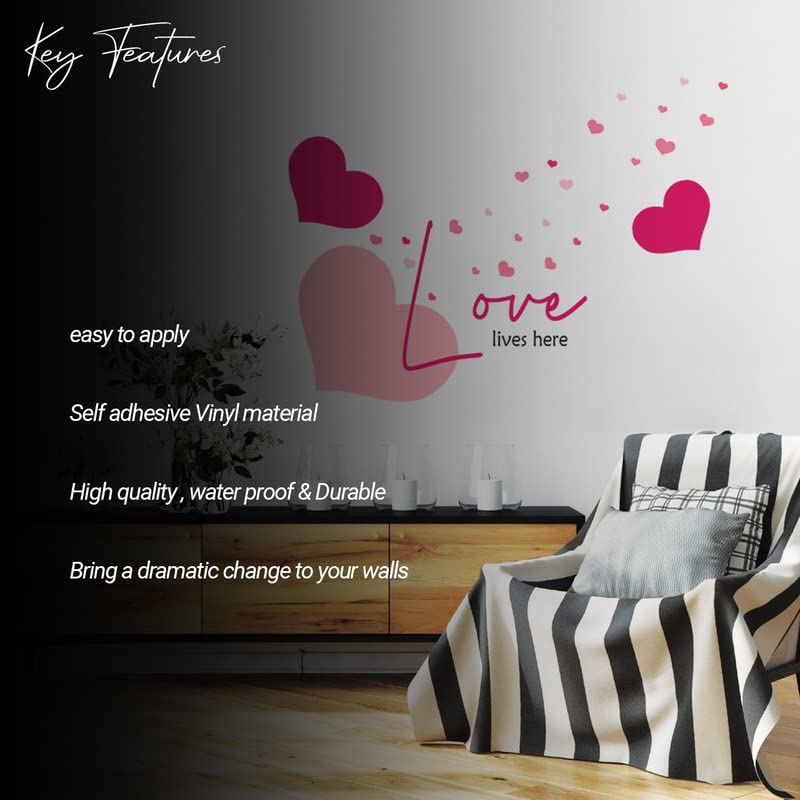 Image of Kotart - Pink Heart and Love Quote Printed Wall Decals - PVC Vinly Wall Stickers for Room Living Room Bedroom Kids Room Wall Decor