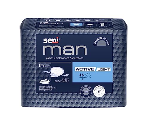 Seni Man Active Guards, Male Incontinence Bladder Control Pads, 7-1/2
