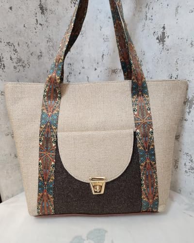 Image of Babbotty Jute Stylish Tote Bags for Women Big Size with Zip Multiple Compartments Inner Pocket Ladies Purse Handbags Girls Shoulder Hobo Bag for Office College Daily Use & Travel
