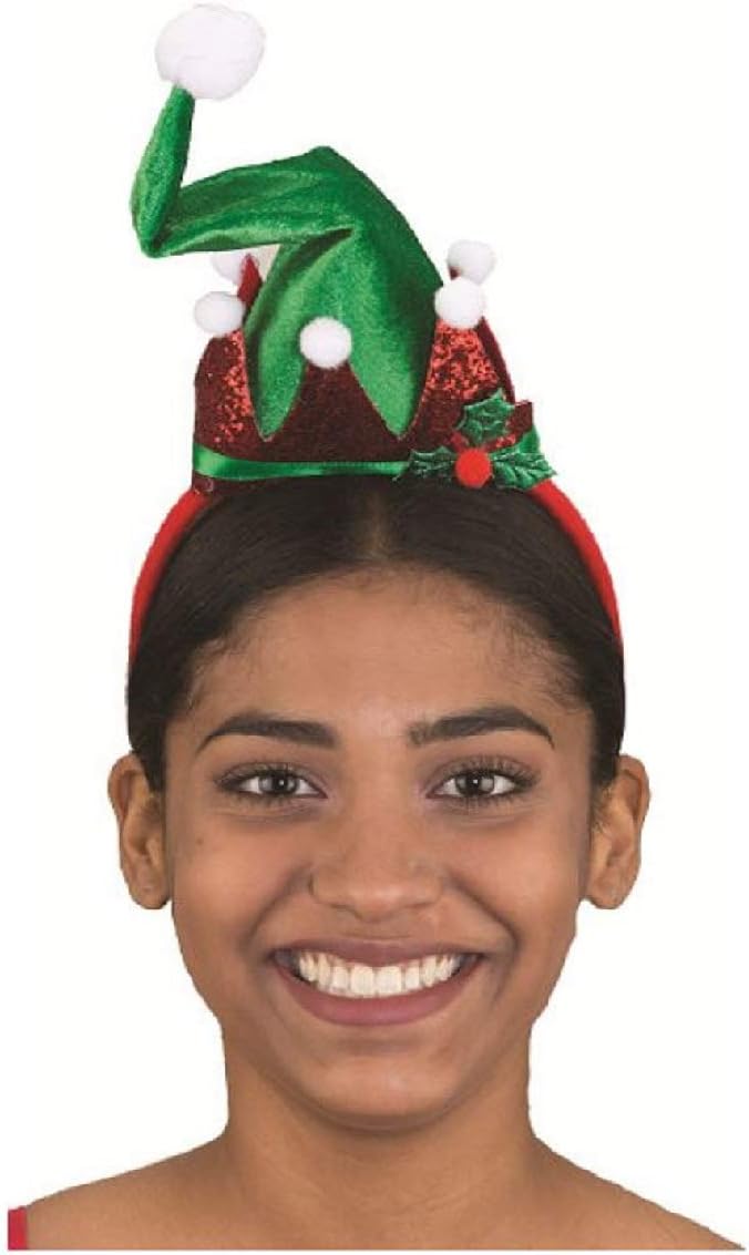 Misciu Elf Glitter Mini Headband with Holly Adult Teen Green