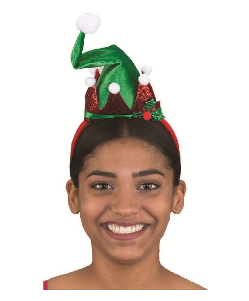 Misciu Elf Glitter Mini Headband with Holly Adult Teen Green
