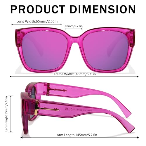 Image of SIPHEW Mirrored Sunglasses Polarized Fit Over Glasses for Women - Trendy Large Square w UV400 Protection Sun Glasses