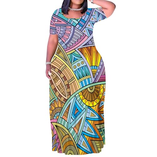 Image of PinkPatty Plus Size Maxi Dress for Women Summer Casual Short Sleeve Tshirt Dresses with Pockets (XL-6XL)