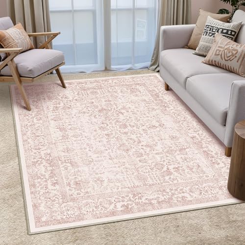 Vintage Rose Waschbarer Teppich Wohnzimmer 120x180cm Retro Rugs for Living Room Weich rutschfest Groß Tepich Kurzflor Schlafzimmer Carpet Living Room Bedroom Esszimmer Teppiche Büro Akzent |