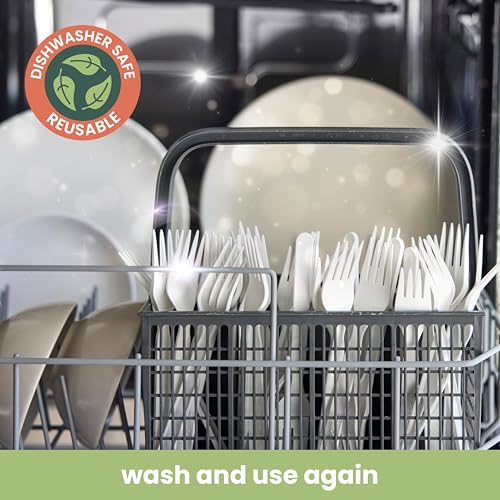 Miniatura 4 de Haago Reutilizable 200 Tenedores Ecológicos Cubiertos Biodegradables Blanco, 16.5cm - Utensilios Compostables Para Fiestas, Exteriores O Bodas - Materiales Resistentes Totalmente Naturales
