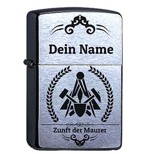 Zippo Benzinfeuerzeug Maurer Zunftsymbol mit Gravur personalisiert Zunftwappen Zunft Polier Bauhandwerker graviert Sturmfeuerzeug Personalisieren