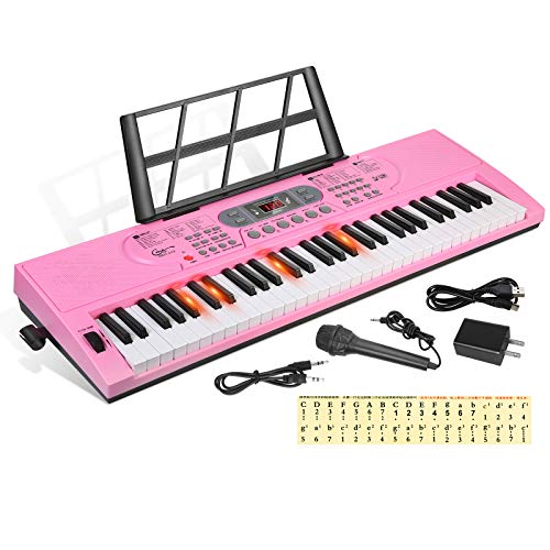 Hricane Keyboard Piano Lighted Keys for Beginner Adults Teens Kids, 61 Key Electronic Music Keyboard with Teaching Modes Powered by USB or Battery with LCD Display Microphone Headphone Jack