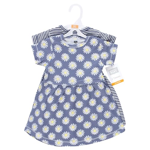 Image of Hudson Baby Girls Cotton Dresses, Blue Daisy, 3T