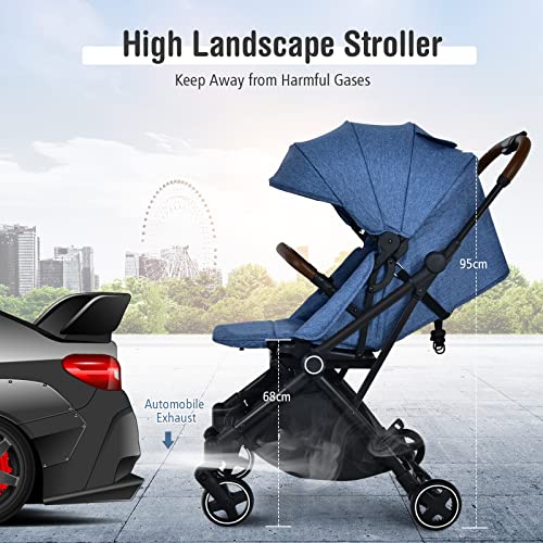 DREAMADE Kinderwagen Zusammenklappbar, Kinderbuggy mit Verstellbarem Sitz, Buggy mit Sonnen- und Regenverdeck, Sportwagen für Babys & Kinder ab Geburt bis 15KG (Blau)