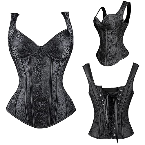Corset Corselet Floral Bojo Alça Modela Cintura Valoriza Busto Postura Elegante Linha Fashion Preto