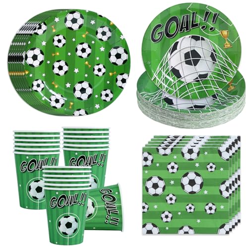 Assiette Jetable Football - 96pcs Kit Football Vaisselle Jetable Anniversaire Vert avec Assiettes Tasses Serviettes pour Coupe du Monde, Décorations...