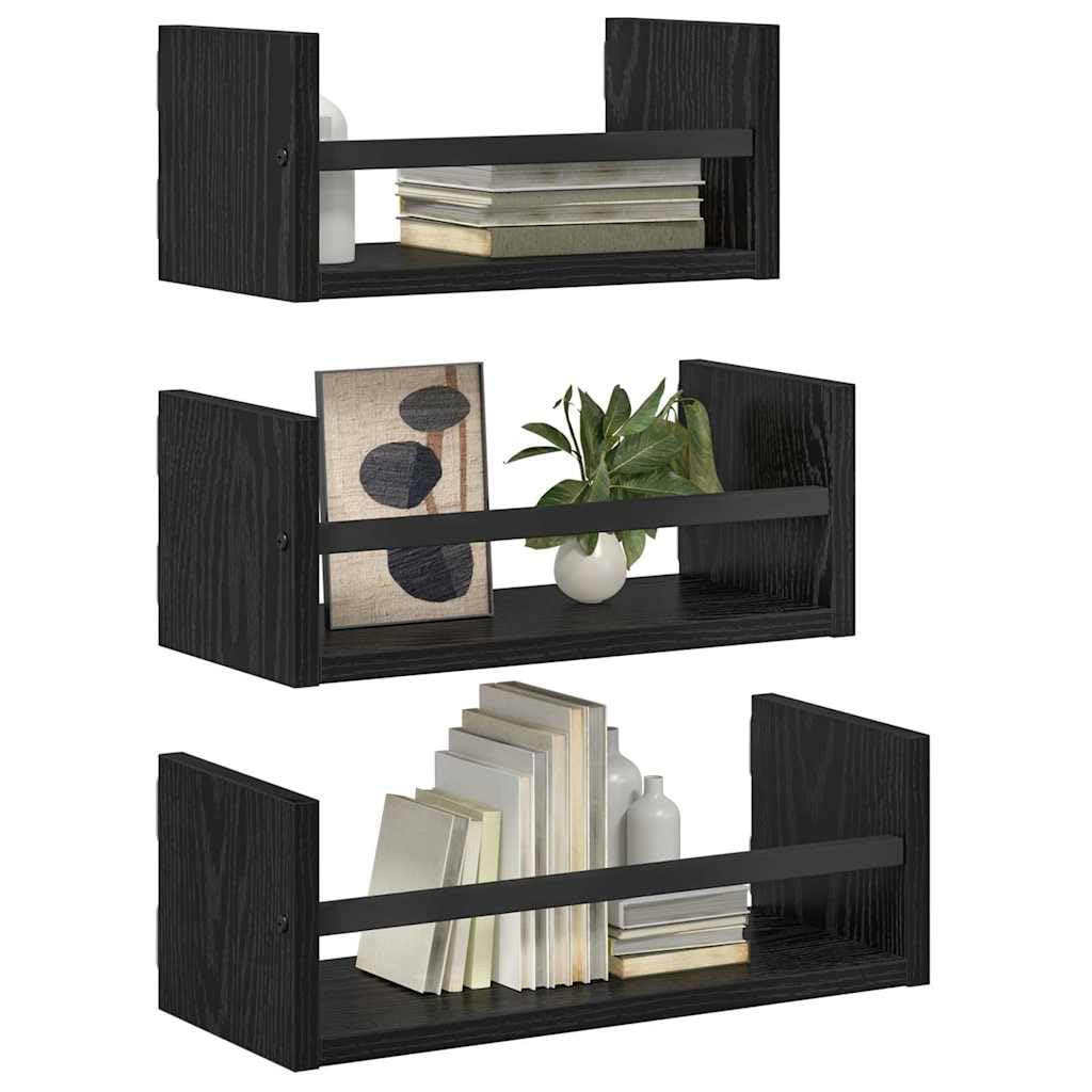 3 estantes de pared de roble negro, 40 x 16 x 14 cm, madera, flotantes, ahorran espacio, para libros/decoración/cocina, salón, pasillo o dormitorio