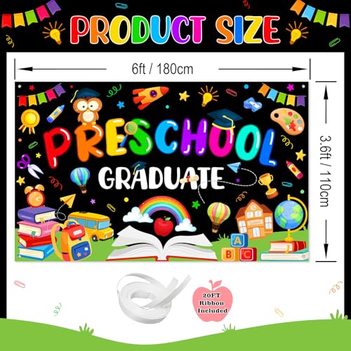 Banner de graduación preescolar 6x3.6ft negro miniatura 4