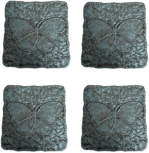 Solid Rock Stoneworks Pack of 4 Concrete Square Butterfly steppping Stones- Cypress Stain- Garden